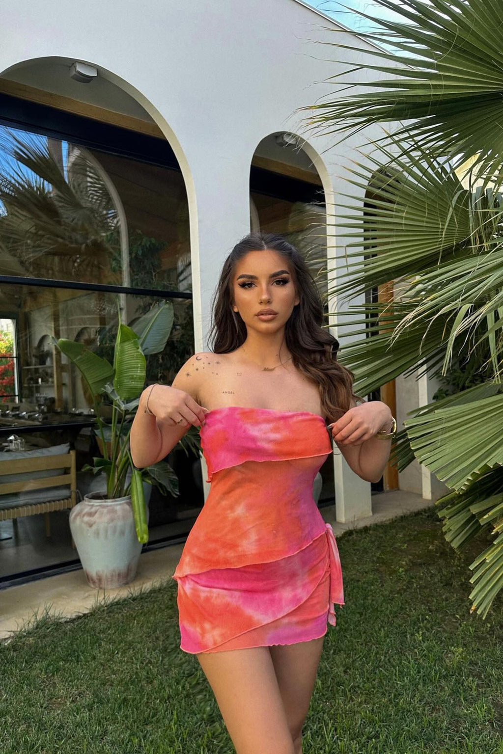 Live Your Life Mesh Skirt Set - Orange/combo