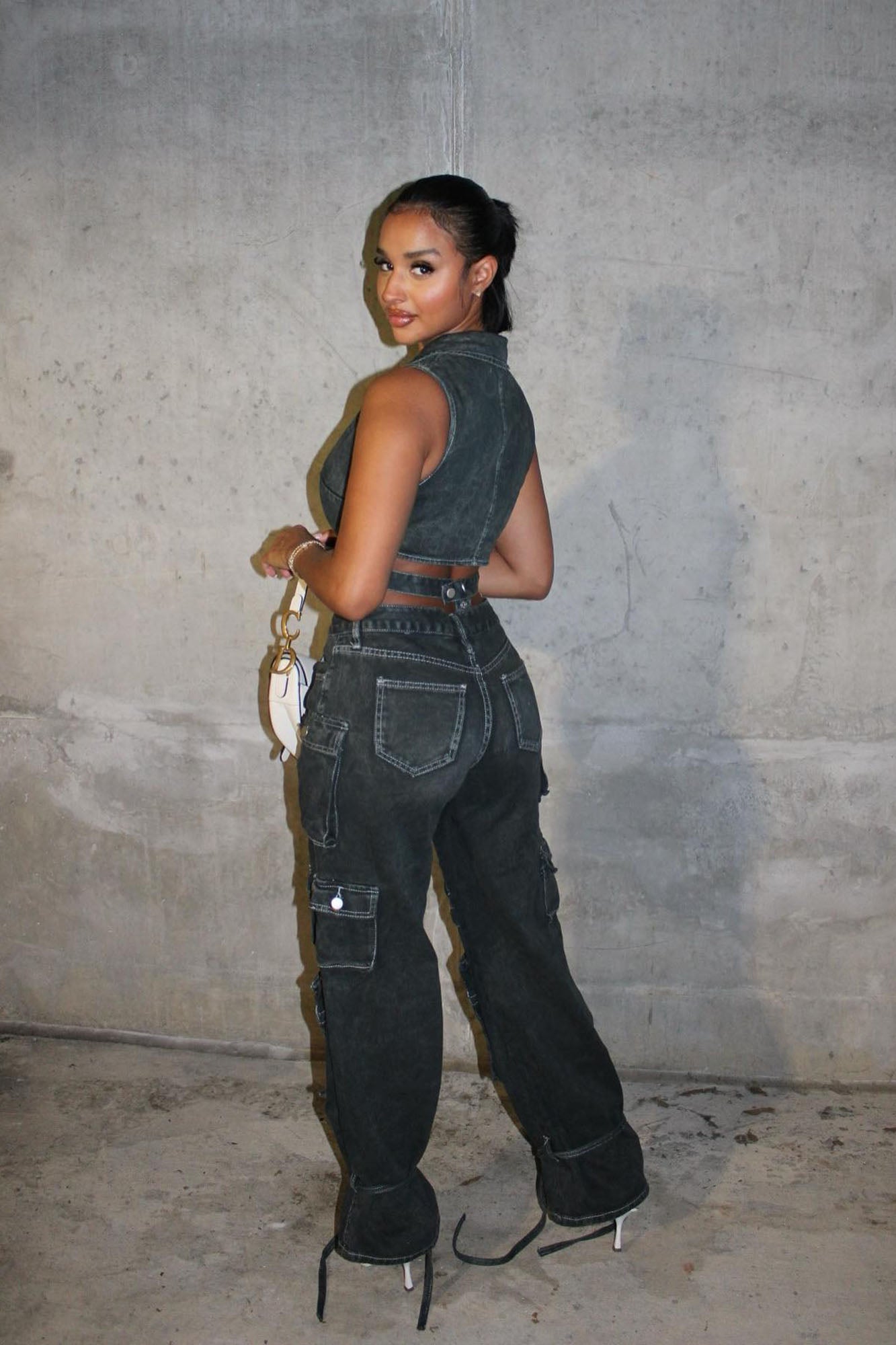 Billie Ripped Ankle Tie Cargo Jeans - Green