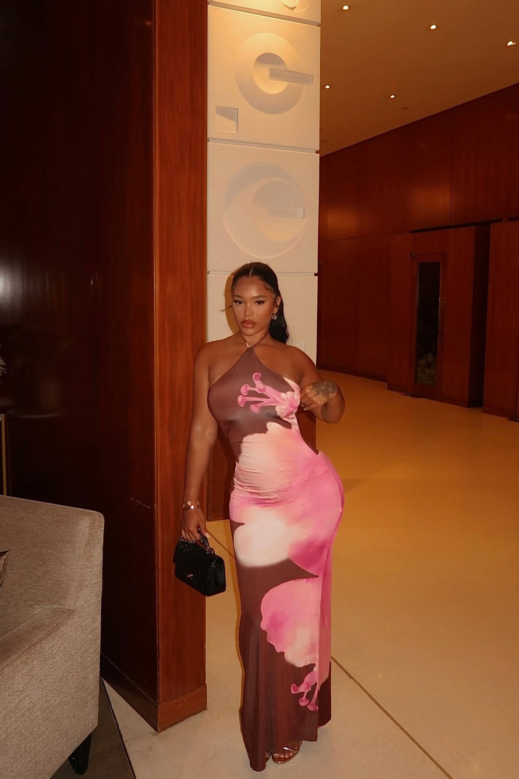 Amra Halter Maxi Dress - Brown Combo