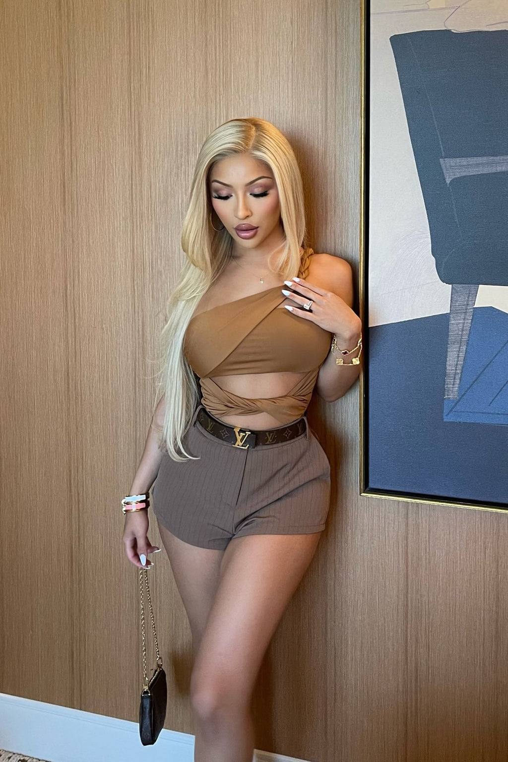 Keeping It Classy Pinstripe Trouser Micro Short - Mocha