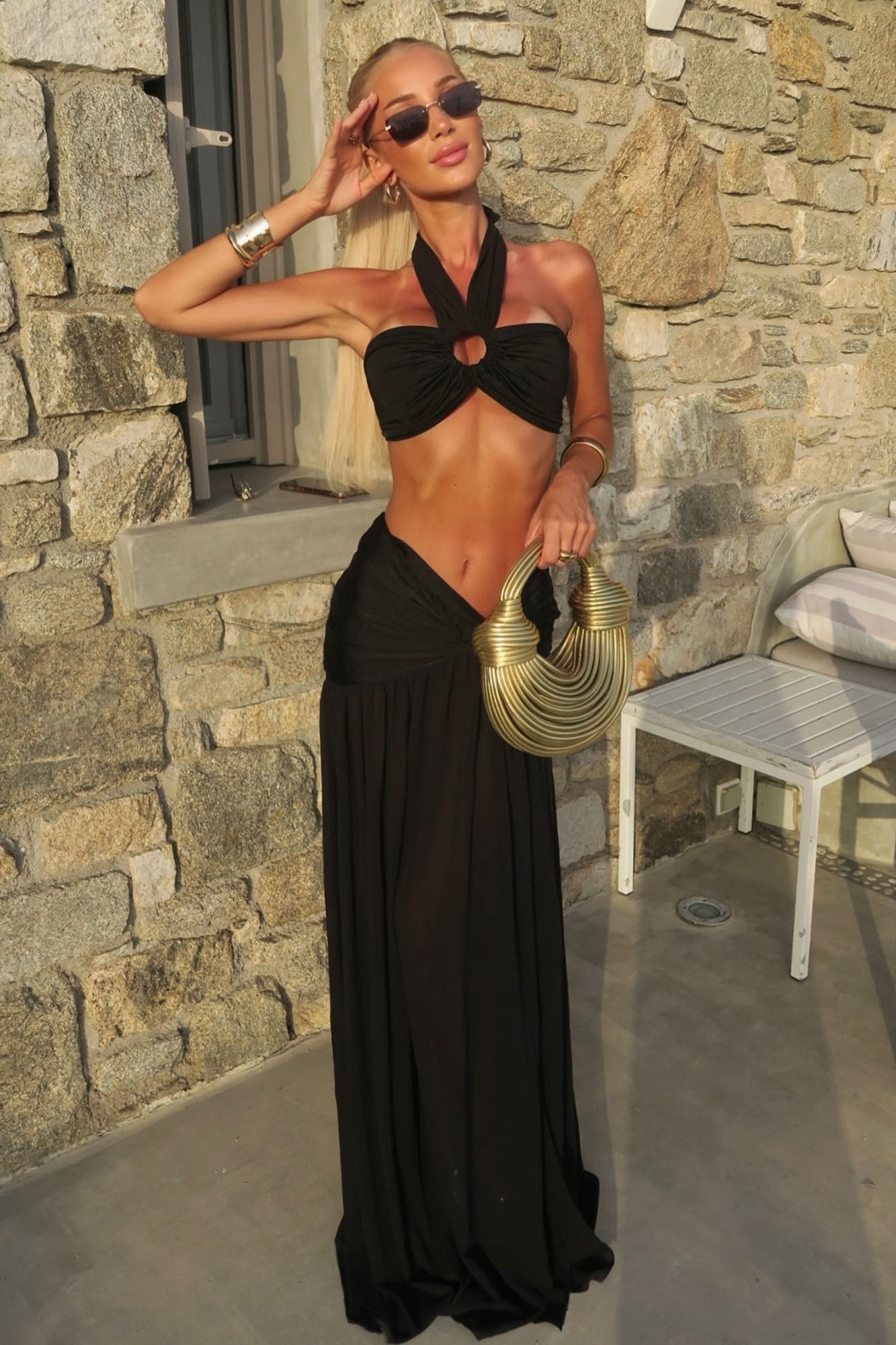 Blissful Day Maxi Skirt Set - Black