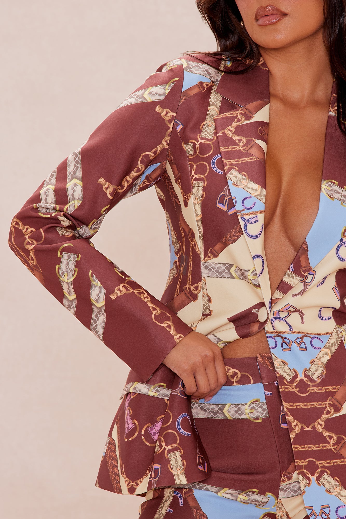 Paula Blazer Pant Suit Set - Brown/combo