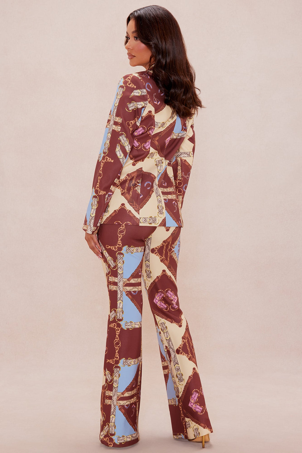 Paula Blazer Pant Suit Set - Brown/combo