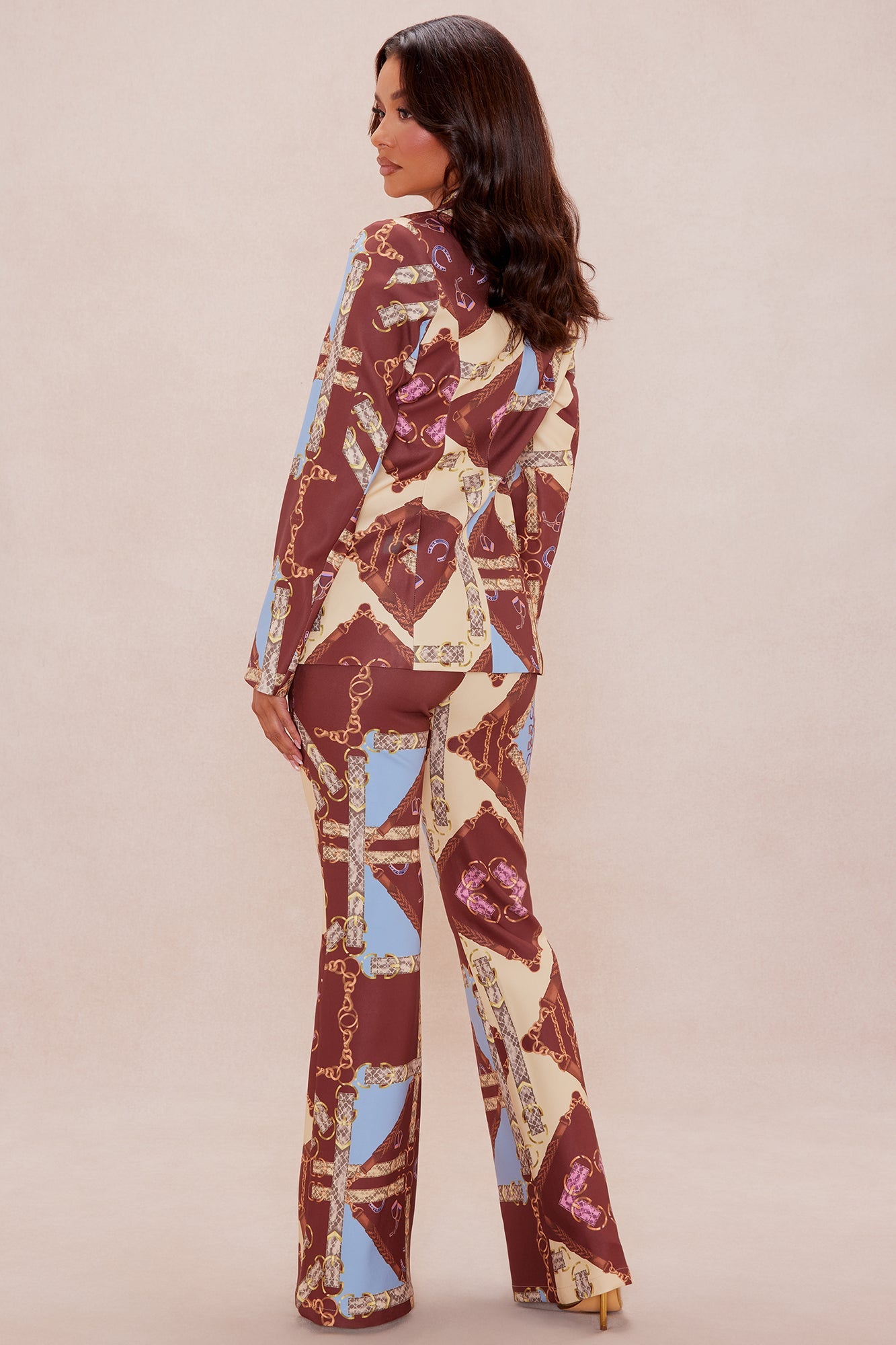 Paula Blazer Pant Suit Set - Brown/combo