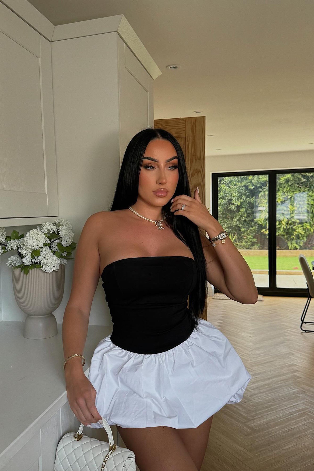 Johanna Strapless Mini Bubble Dress - Black/White