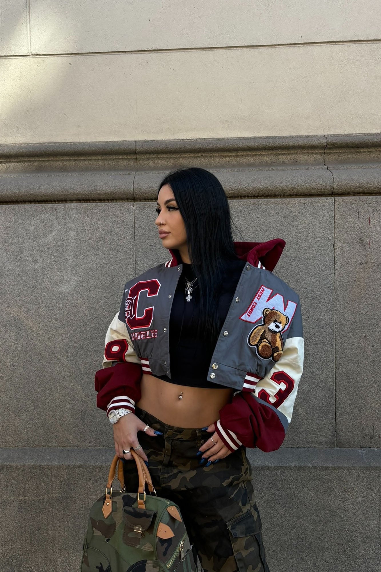 Cali Teddy Bomber Jacket - Grey/Combo