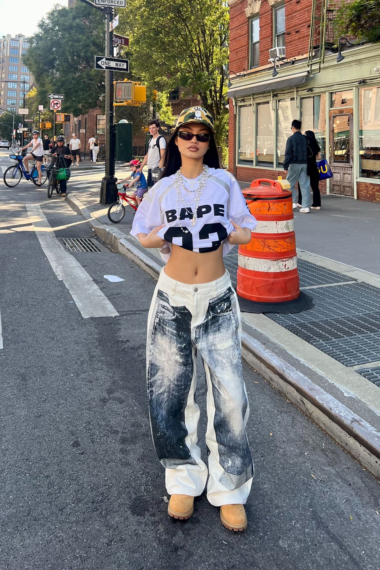 Perfect Illusions Denim Printed Straight Leg Jeans - White