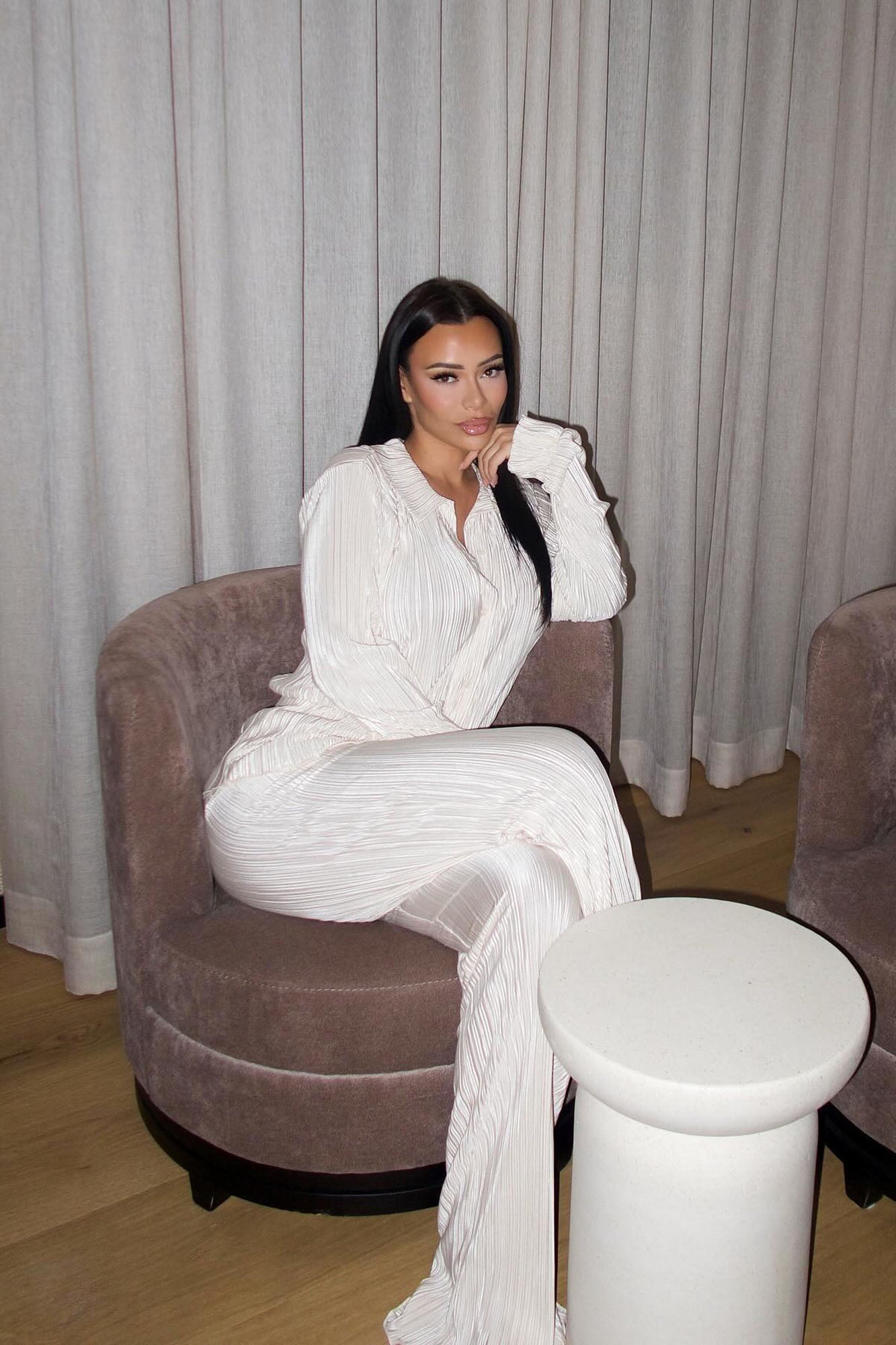 Pick Me Plisse Pant Set - Cream