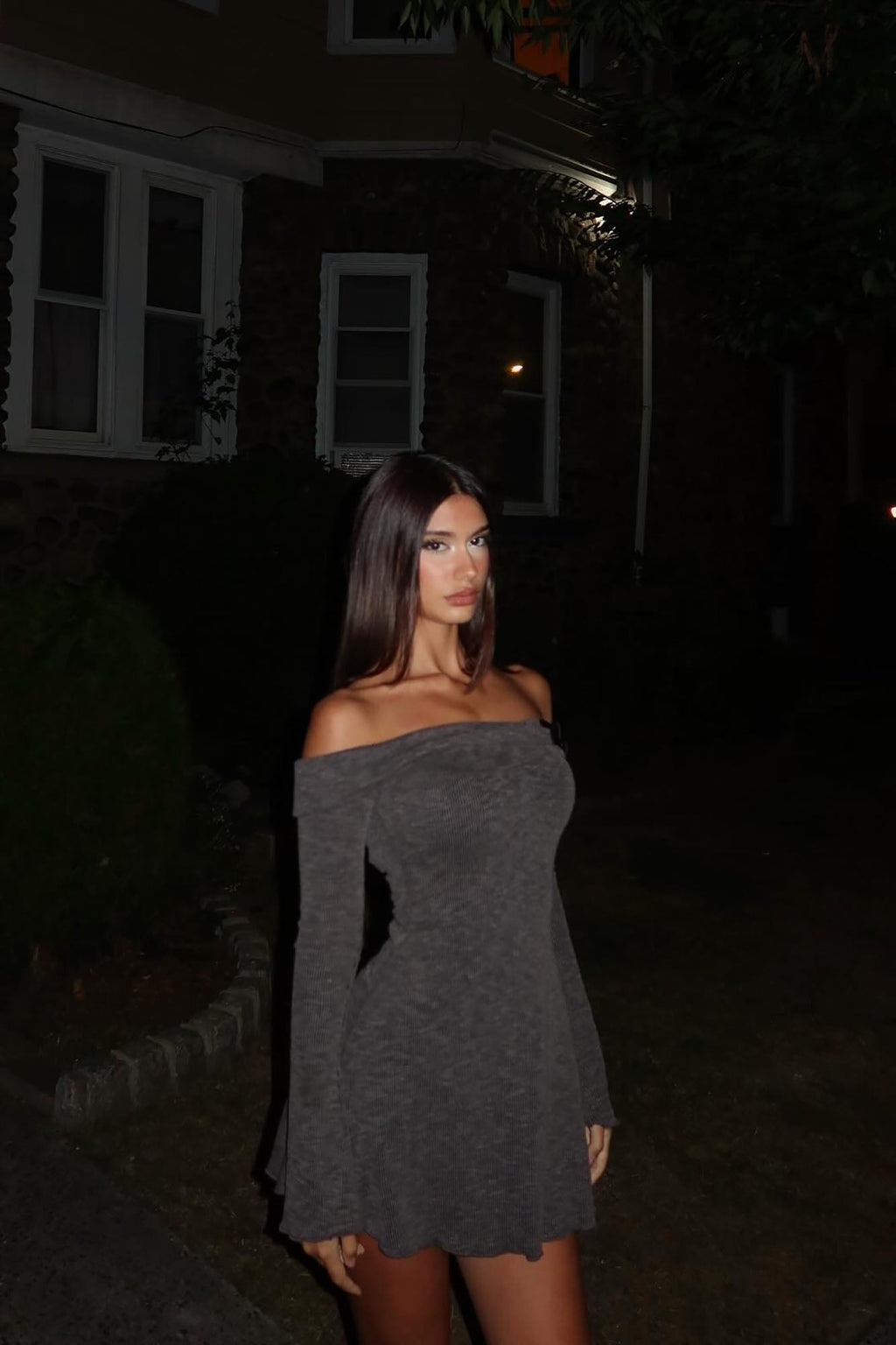 Dazed Dreams Ribbed Mini Dress - Charcoal