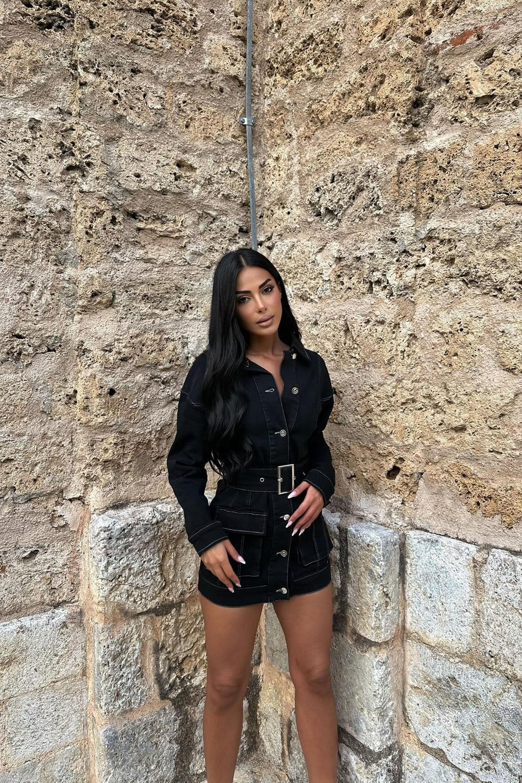 Stephanie Denim Mini Dress - Black