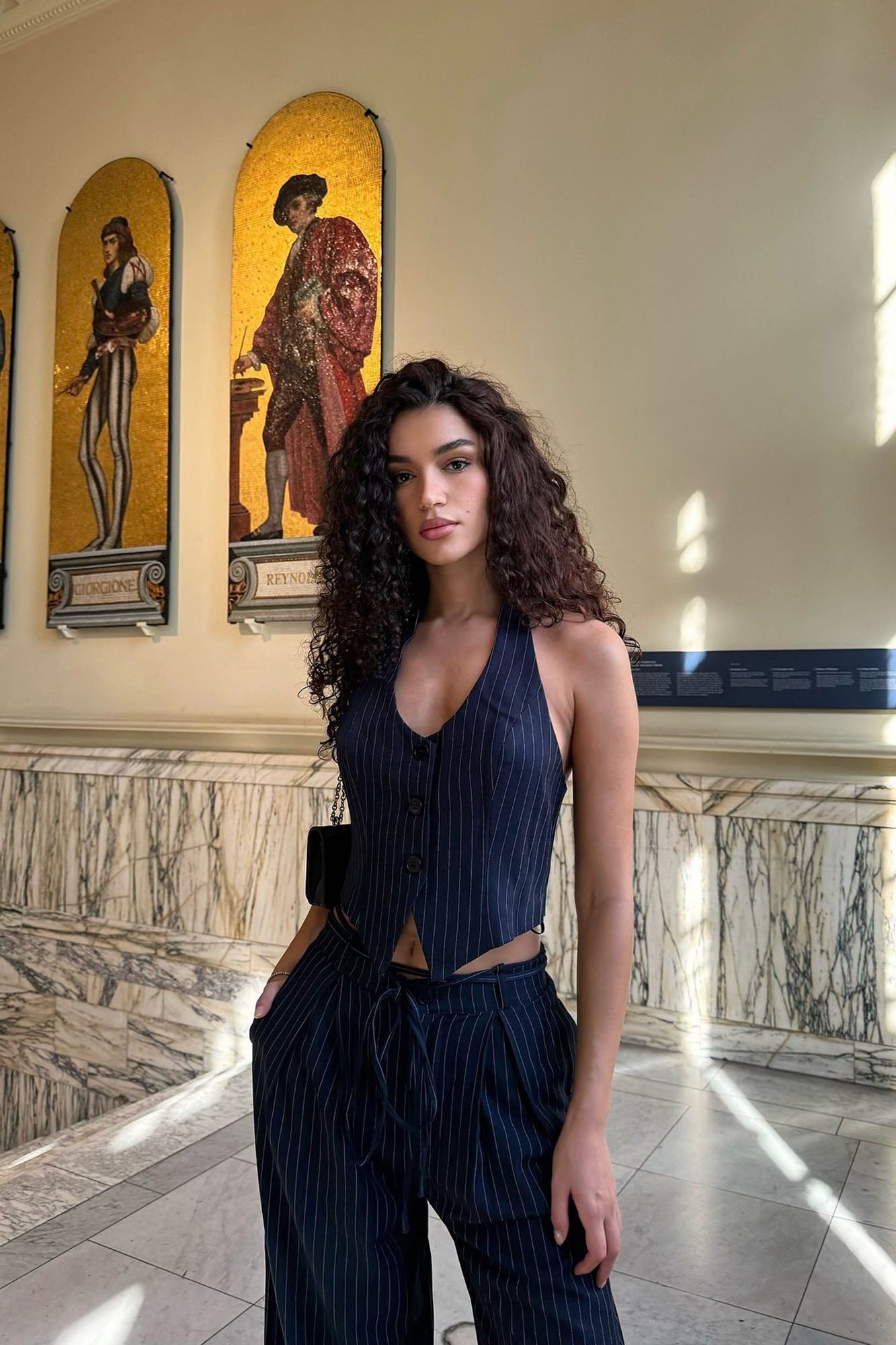 Steph Vest Pinstripe Pant Set - Navy