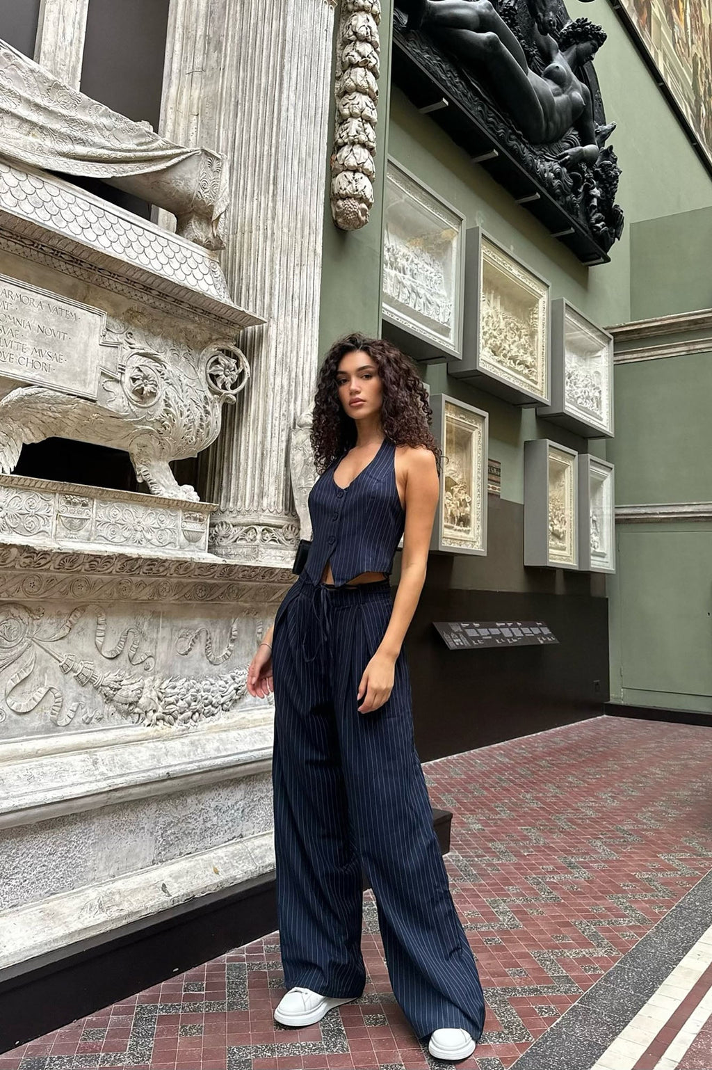 Steph Vest Pinstripe Pant Set - Navy