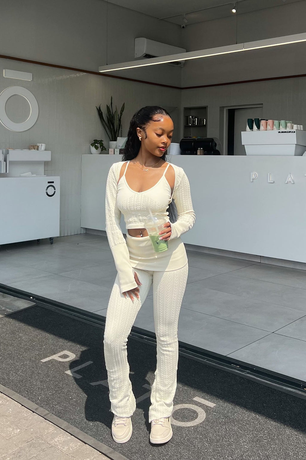 Kya 3 Piece Textured Knit Set - Cream