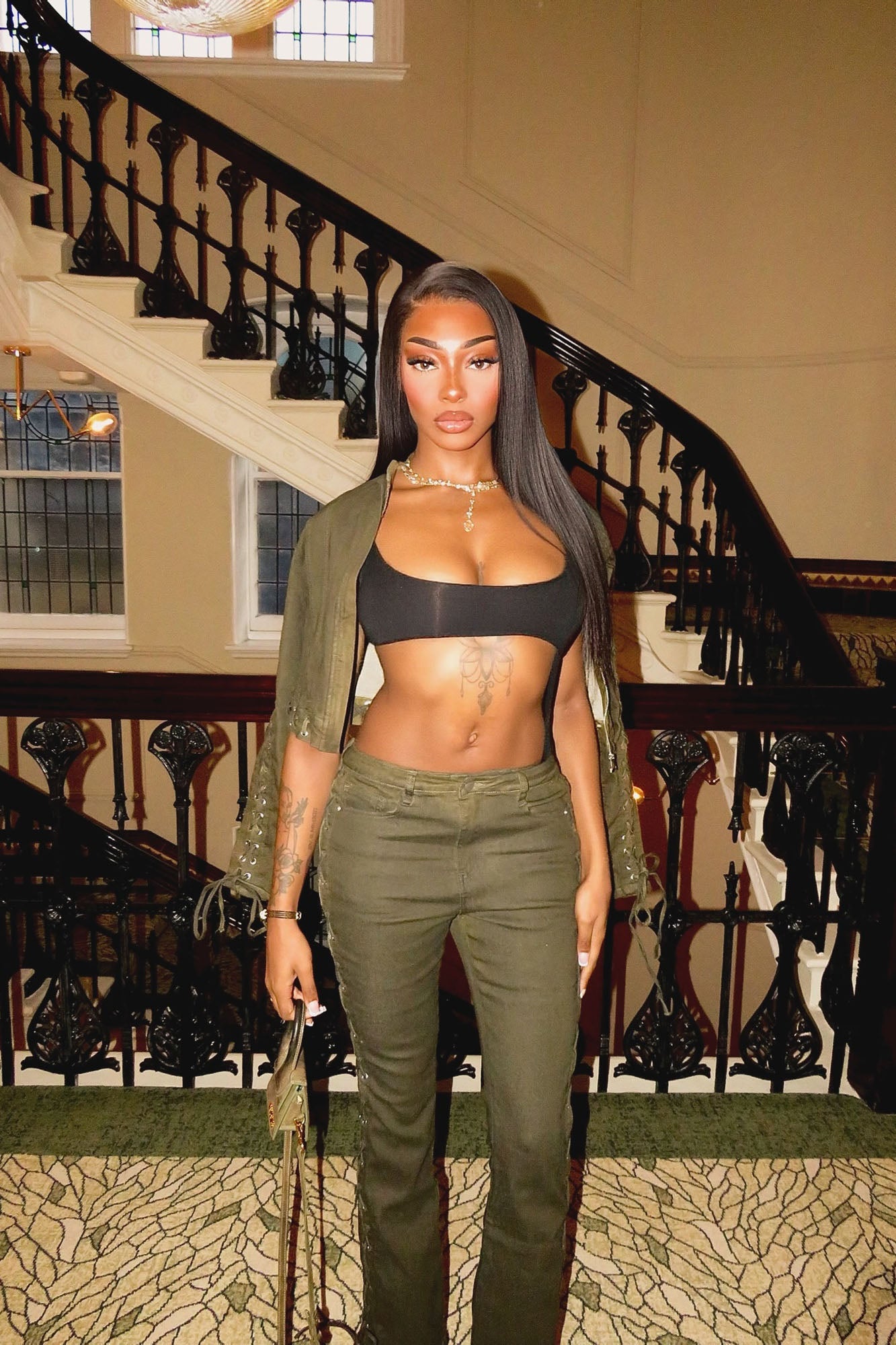 Take Notes Lace Up Stretch Bootcut Jeans - Olive