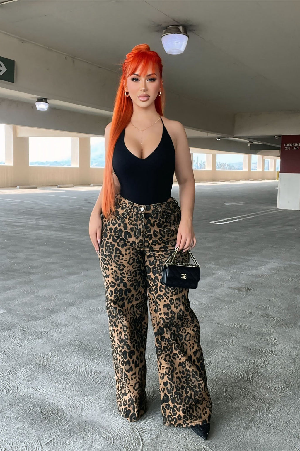 She's A Wild One Leopard Print Wide Leg Jeans - Brown Combo