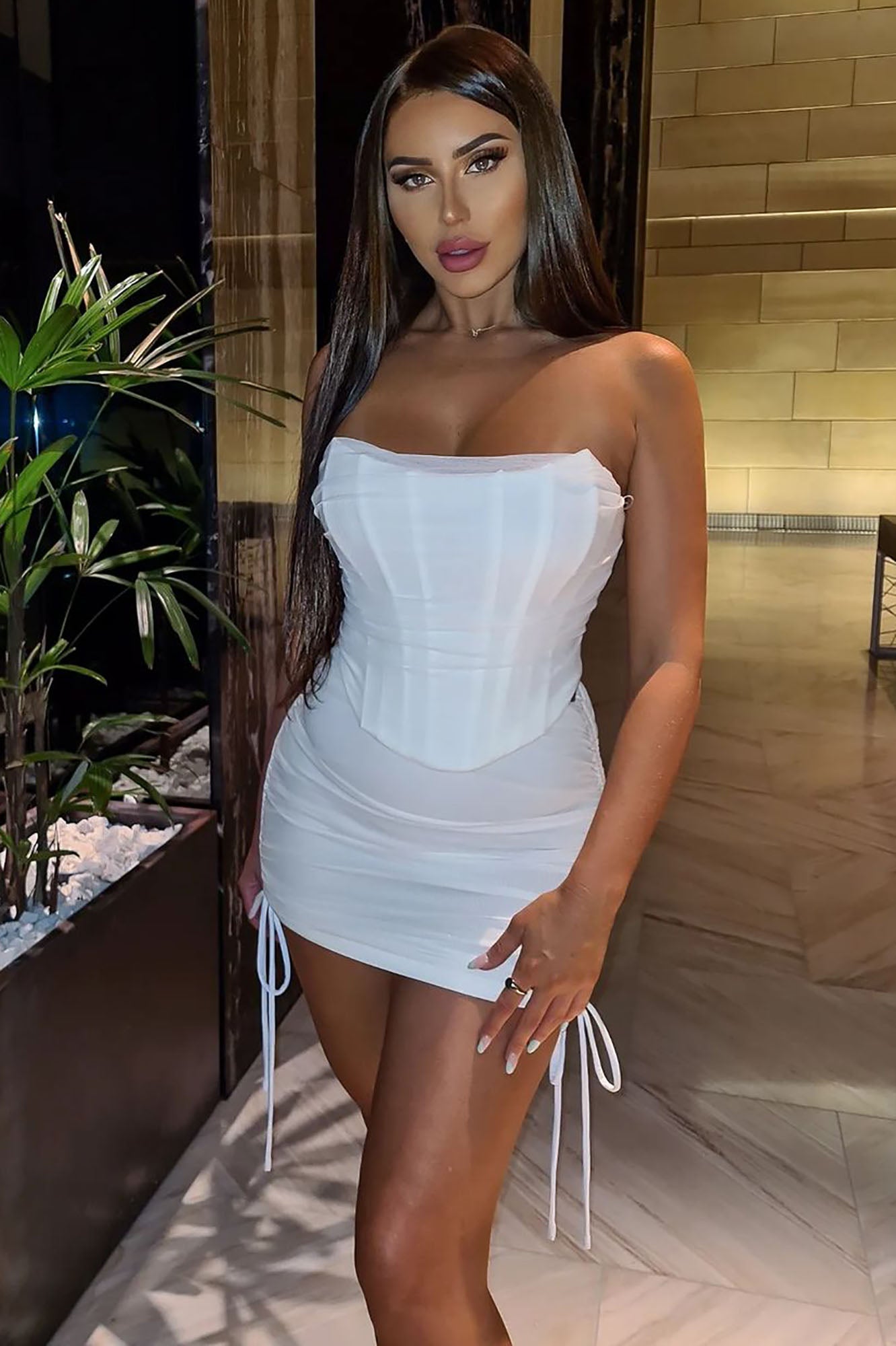 Bombshell Ruched Mini Skirt Set - White