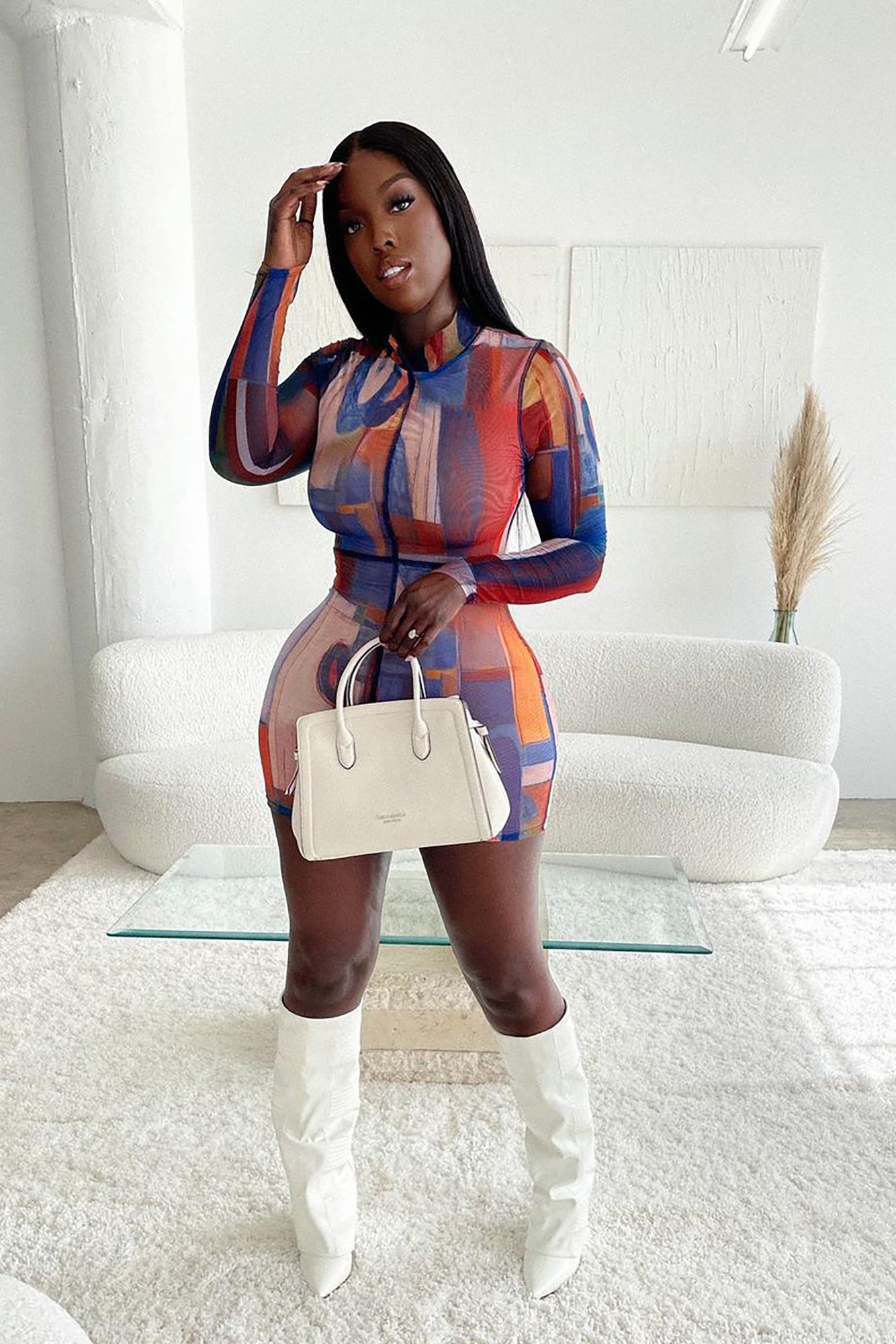 Hadley Mesh Mini Dress - Blue/combo