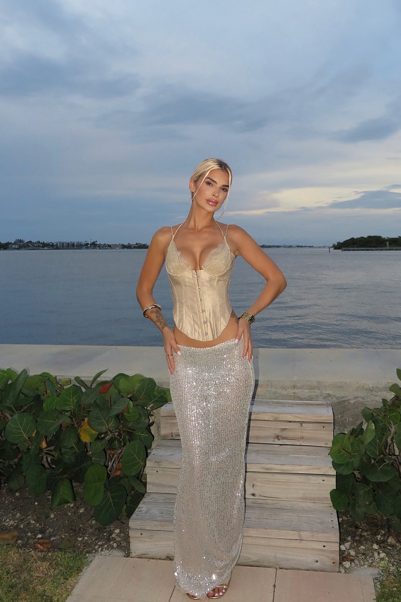 Kendra High Rise Sheer Sequin Maxi Skirt - Nude