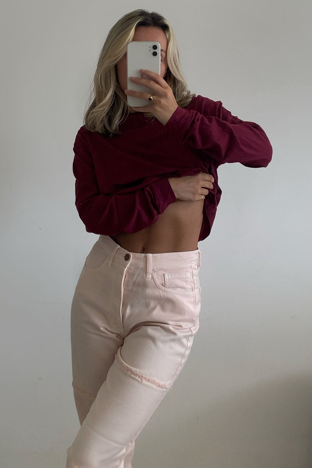 Leslie Long Sleeve Cropped Tee - Wine