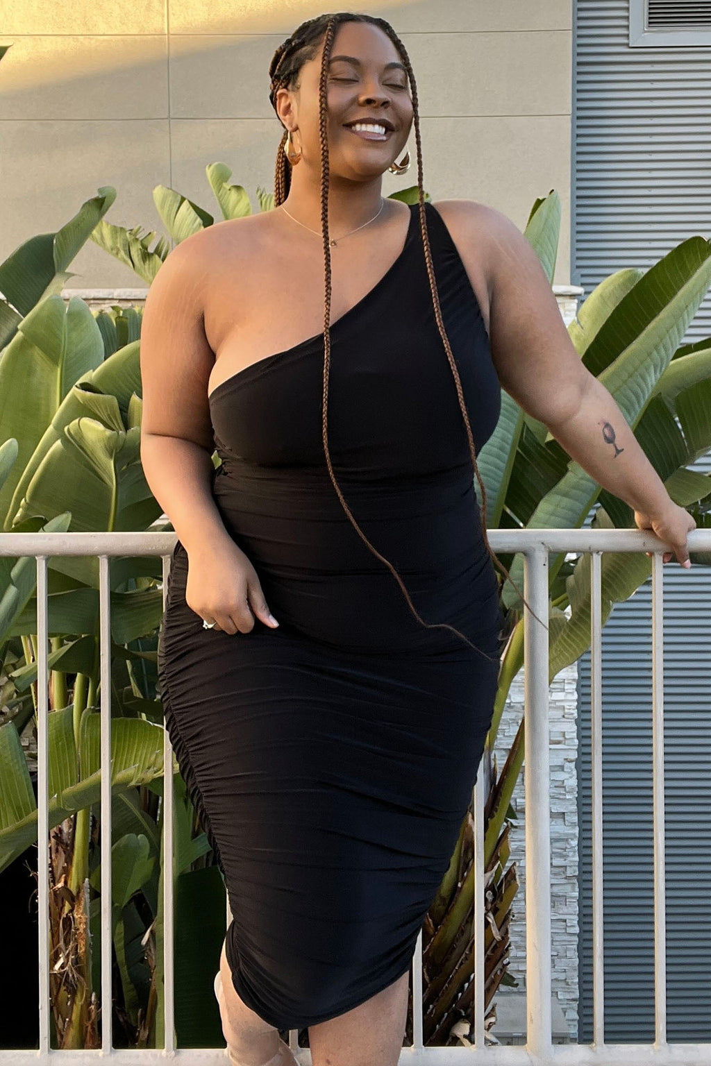 My Man And Me Ruched Midi Dress - Black