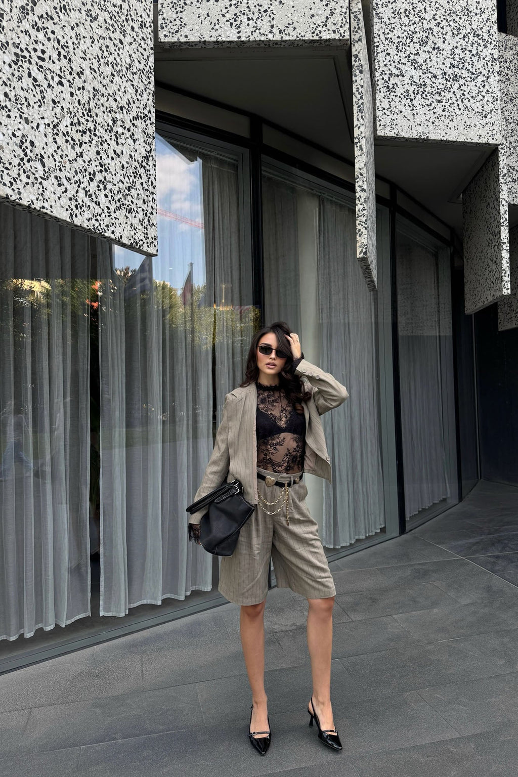 Penelope Pinstripe Linen Blazer - Mocha