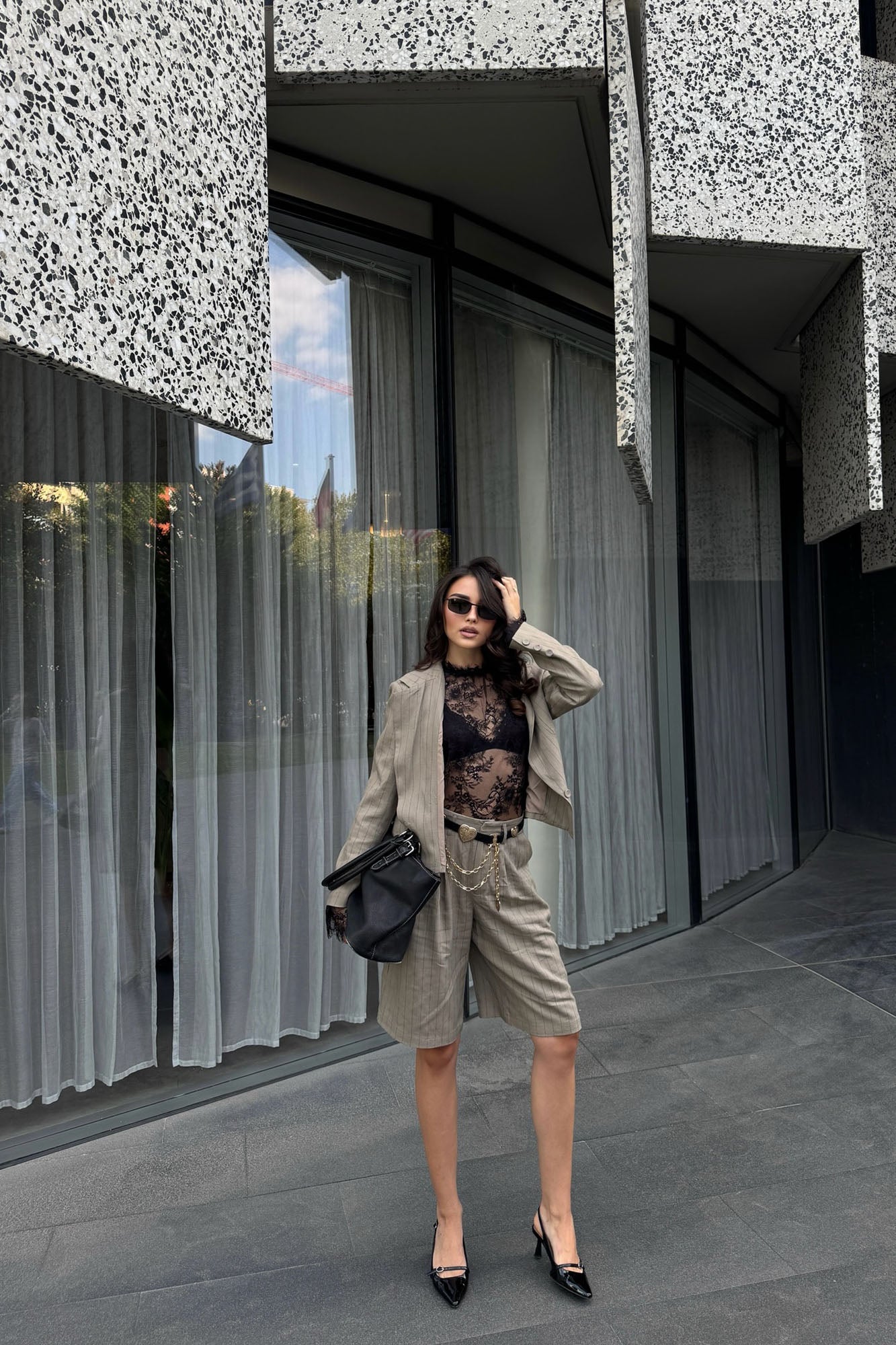 Penelope Pinstripe Linen Blazer - Mocha