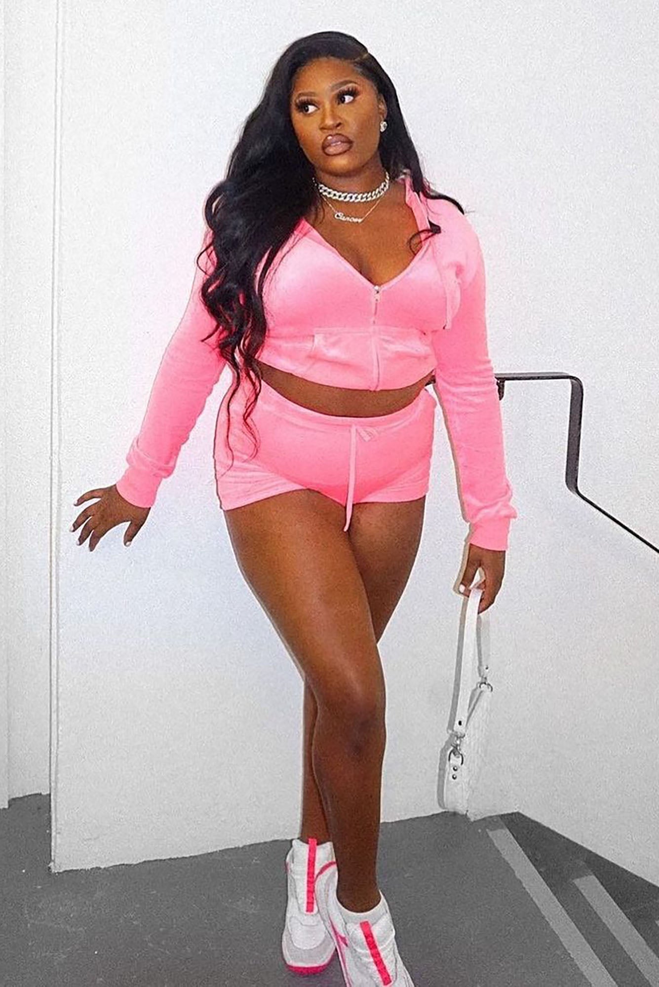 The OG Trendsetter Velour Short Set - Neon Pink