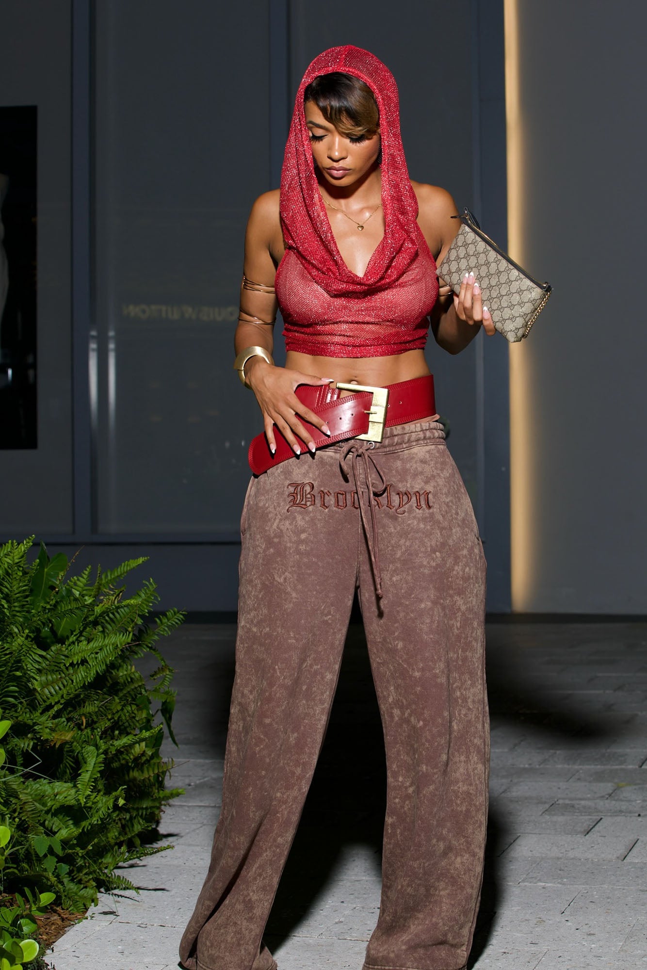 The Brooklyn Way Washed Wide Leg Pant - Brown Combo