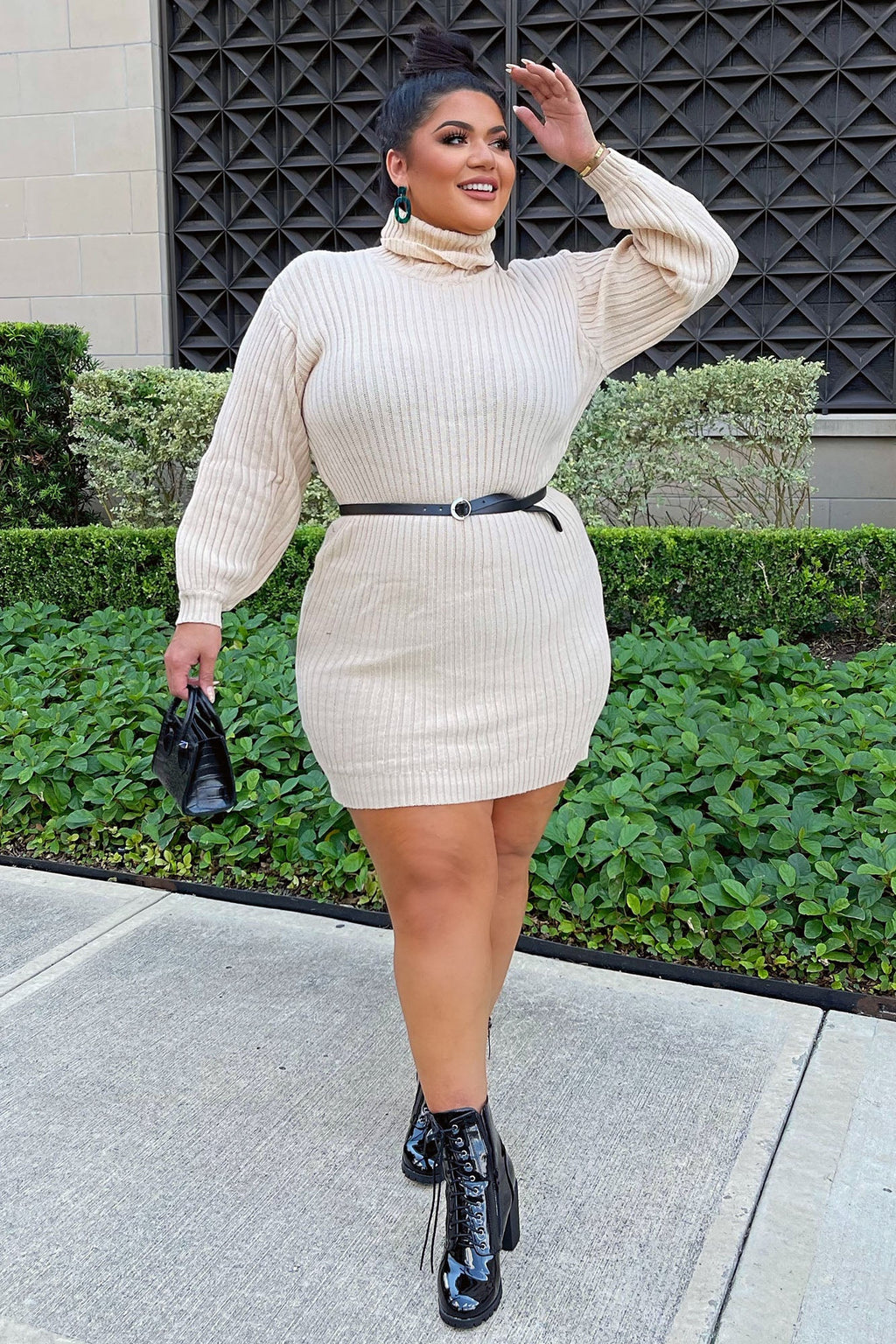 Too Cozy Turtle Neck Sweater Dress - Taupe