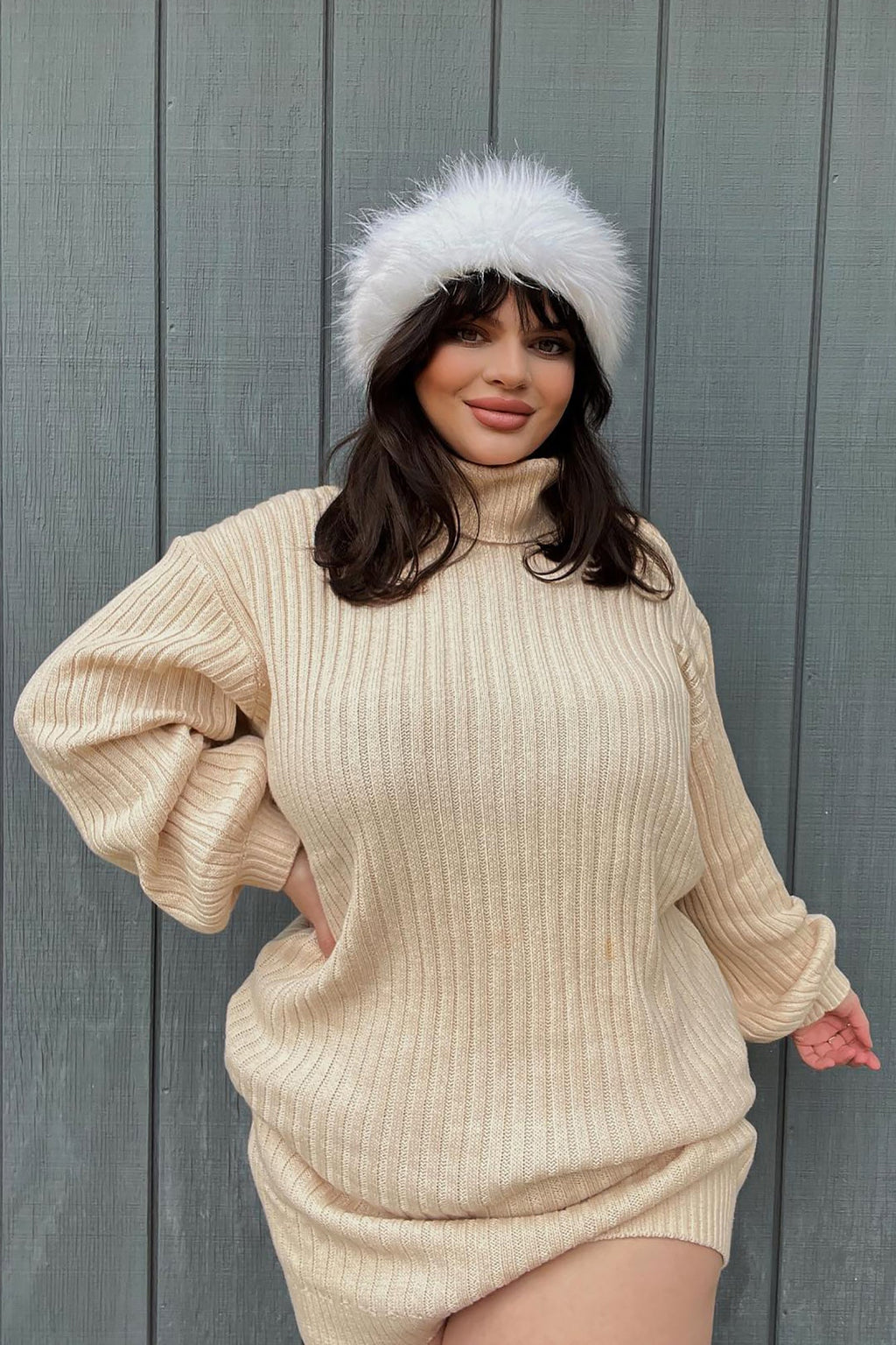 Too Cozy Turtle Neck Sweater Dress - Taupe